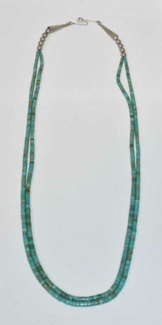 Vintage Navajo Double Strand Turquoise Heishi Bead Necklace.
