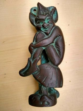 Vintage Elf / Pixie Brass / Bronze Door Knocker - England : 5 3/4 Inches Long