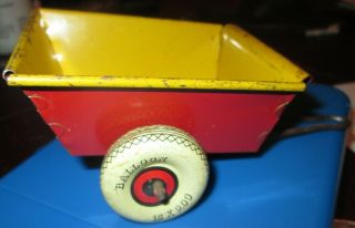 Vintage Marx Tin Tractor Trailer Wagon Dump Cart Balloon Tires Tin 1940s Crawler