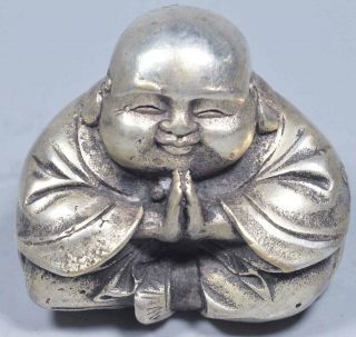 China Collectable Miao Silver Carve Buddhism Devotion Buddha Tibet Rare Statue