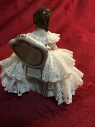 Aelteste Volkstedter Dresden Porcelain Lace Figurine Seated Lady With Fan 3
