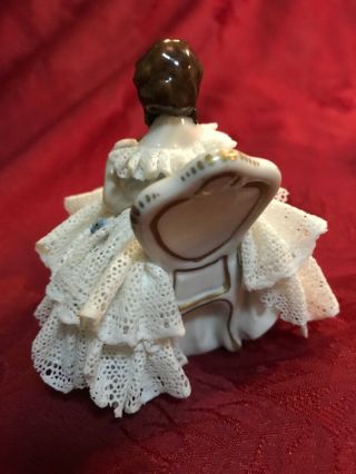 Aelteste Volkstedter Dresden Porcelain Lace Figurine Seated Lady With Fan 4