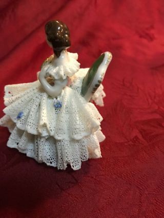 Aelteste Volkstedter Dresden Porcelain Lace Figurine Seated Lady With Fan 5