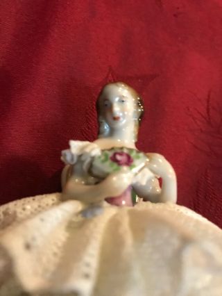 Aelteste Volkstedter Dresden Porcelain Lace Figurine Seated Lady With Fan 8