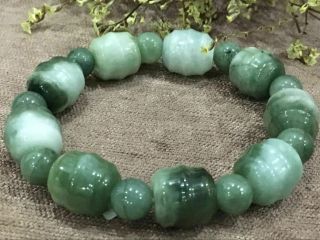 Certified Natural Grade A Jade Green Jadeite Carving Lotus Bracelet2534