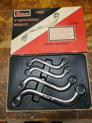Nos Vintage Snap On 4 Piece 12 Point Metric S Shape Wrench Set Sbxm604