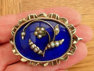 Victorian 15ct Gold 1841 Blue Enamel Pearl Hair Art Locket Mourning Brooch Pin