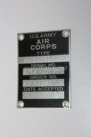 World War Ii Us Army Air Corps Data Plate Ww2 Wwii