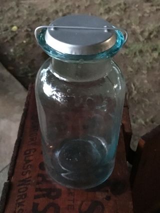 Antique/vintage L & W Fruit Jar Sky Blue Quart