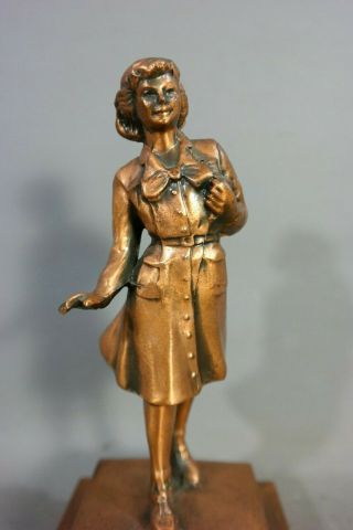 1930 ' s Antique ART DECO Era GIRL SCOUT Troop 26 TROPHY Old LADY SCULPTURE Statue 2