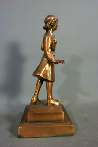 1930 ' s Antique ART DECO Era GIRL SCOUT Troop 26 TROPHY Old LADY SCULPTURE Statue 5