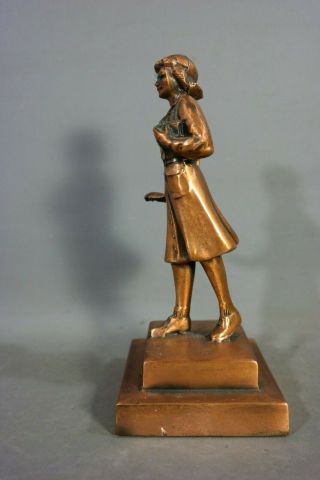 1930 ' s Antique ART DECO Era GIRL SCOUT Troop 26 TROPHY Old LADY SCULPTURE Statue 8