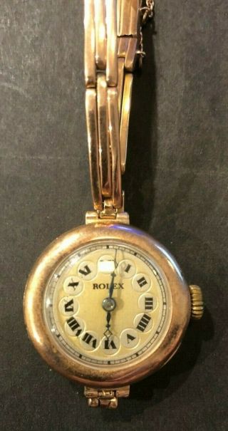 Very Old Vintage Ladies Rolex Watch,  14ct Solid Gold 28mm Case & Band,