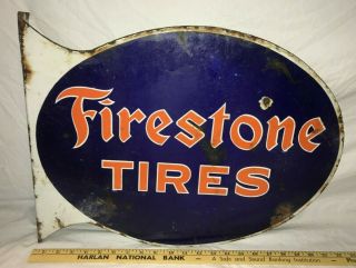 Antique Firestone Tires Porcelain Flange Sign Vintage Gas Oil Service Station