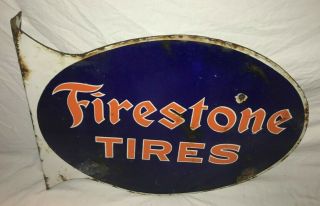 ANTIQUE FIRESTONE TIRES PORCELAIN FLANGE SIGN VINTAGE GAS OIL SERVICE STATION 2