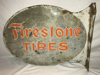 ANTIQUE FIRESTONE TIRES PORCELAIN FLANGE SIGN VINTAGE GAS OIL SERVICE STATION 4