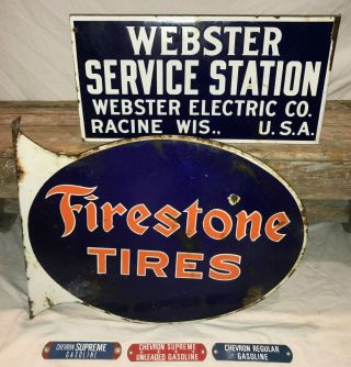 ANTIQUE FIRESTONE TIRES PORCELAIN FLANGE SIGN VINTAGE GAS OIL SERVICE STATION 7