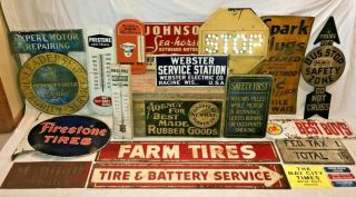 ANTIQUE FIRESTONE TIRES PORCELAIN FLANGE SIGN VINTAGE GAS OIL SERVICE STATION 8