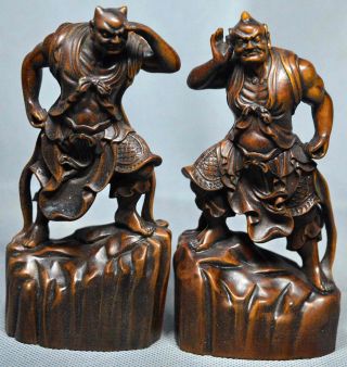 Collectable Boxwood Old Hand Carve Warriors Buddha Souvenir Ancient 2 Statue