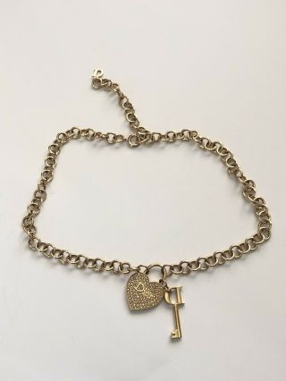 Rare Vtg Christian Dior By John Galliano Gold Heart & Key Choker Necklace