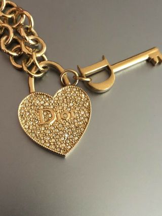 Rare Vtg Christian Dior By John Galliano Gold Heart & Key Choker Necklace 2