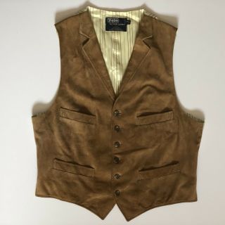 Rare Vintage Polo Ralph Lauren 70’s - 80’s Usa Suede Country Brown Vest Rrl Large