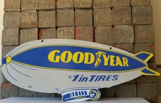 Vintage Goodyear Tires Porcelain Gas Blimp Winged Shoe Service Double Sided Sign