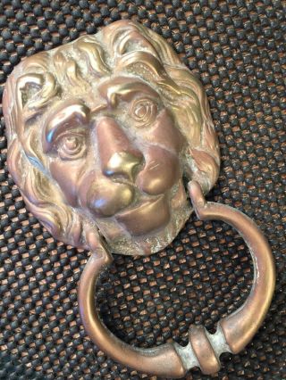 Vintage Large Heavy Cast Brass Lion Head Door Knocker 8” Tall