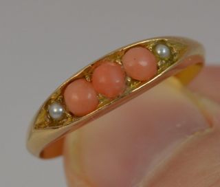 1890 Victorian 18ct Gold Coral and Pearl Boat Stack Band Ring d0298 10