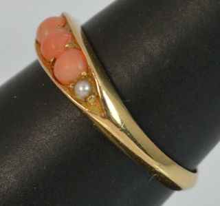 1890 Victorian 18ct Gold Coral and Pearl Boat Stack Band Ring d0298 3