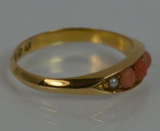 1890 Victorian 18ct Gold Coral and Pearl Boat Stack Band Ring d0298 5