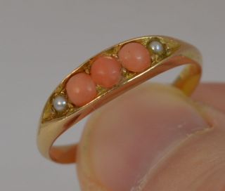 1890 Victorian 18ct Gold Coral and Pearl Boat Stack Band Ring d0298 8