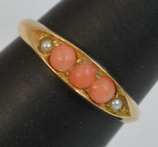 1890 Victorian 18ct Gold Coral and Pearl Boat Stack Band Ring d0298 9