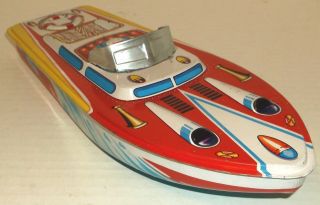 1960s St Japan Tin Litho 12 " Speed Boat Tub Beach Pool Toy Floats Nos Dime Store