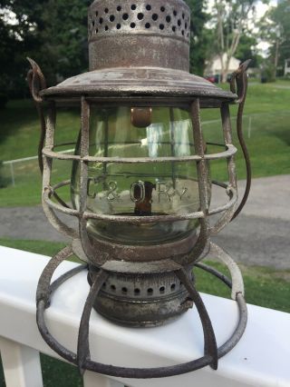 Vintage C&o Railroad Lantern Embossed Globe Twist On Fount Burner