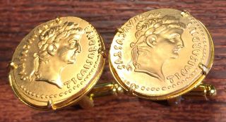 Ancient Roman Emperor Tiberius Gold Plated Rome Coin Cufflinks,  Gift Box