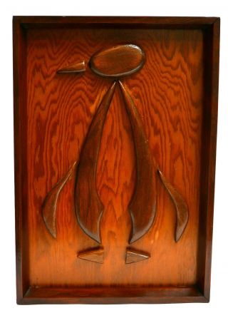 Vintage Folk Art Wooden Hand Carved Mid Century Penguin Modernist Art Sculpture 4