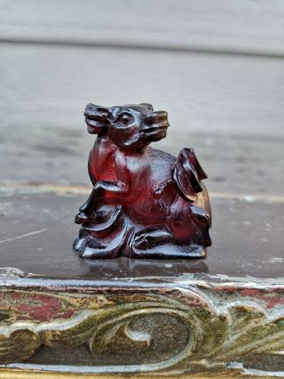 From Old Estate Chinese Antique South Red Amber Ox Pendant Asian China