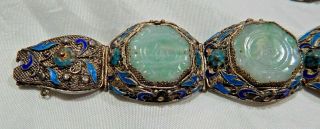 OLD Asian silver filigree Jade Enameled Bracelet & Brooch L@@K design & marks 2
