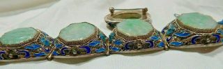 OLD Asian silver filigree Jade Enameled Bracelet & Brooch L@@K design & marks 7