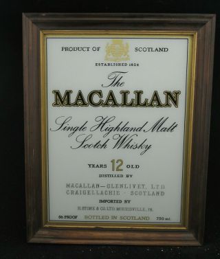 1960s Vintage Macallan 12 Year Single Malt Scotch Whisky Framed Advertising Sign