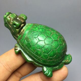 109g Chinese Old Natural Green Jade Hand - Carved Statue Tortoise Auspicious 75
