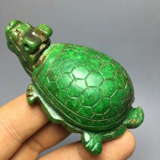 109g Chinese old natural GREEN jade Hand - Carved statue tortoise auspicious 75 3