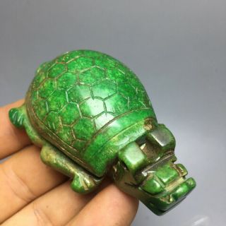 109g Chinese old natural GREEN jade Hand - Carved statue tortoise auspicious 75 4