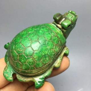 109g Chinese old natural GREEN jade Hand - Carved statue tortoise auspicious 75 5