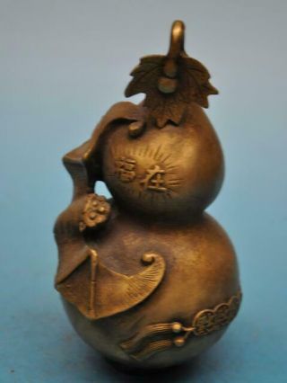 Chinese Old Fengshui Copper Hand - Carved Coin And Bat Cucurbit Statue E01