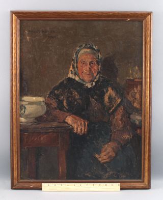 Antique 1924 Impressionist,  Jules Adler,  French Peasant Portrait Oil Painting