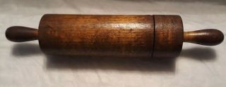 Antique Wood 2 Piece Small Size Carved Rolling Pin Patina