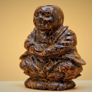 Old Unusual Chinese Hand Carved Snuff Perfume Bottle,  Buddha Figure Lotus Flower
