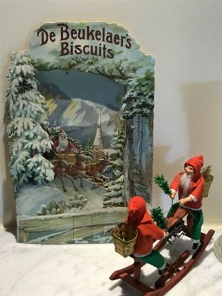 Antique Christmas Diecut Trade Card 16 Inches Santa On Sleigh Reindeers Winter